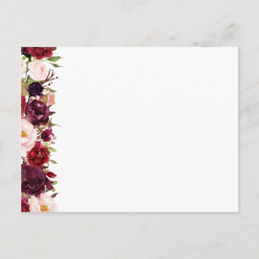 マルサラとピンクの花の結婚式アドバイスカード アドバイスカード (裏面)