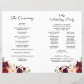 マルサラとピンクの花の結婚式プログラム (裏面)