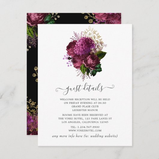 マルサラと金ゴールドフローラ結婚ズゲスト詳細 エンクロージャーカード (正面/裏面)