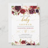 マルサラのバーガンディ赤面ピンクのフローラ赤ちゃんシャワー 招待状 (正面)