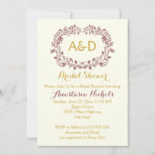 マルサラの葉とイニシャル結婚のブライダルシャワー 招待状 (正面)