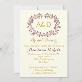 マルサラの葉とイニシャル結婚のブライダルシャワー 招待状