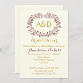 マルサラの葉とイニシャル結婚のブライダルシャワー 招待状 (正面/裏面)