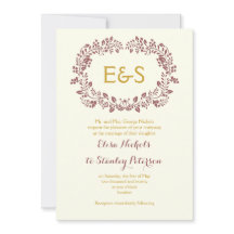 マルサラの葉のリースフレームとイニシャル結婚の