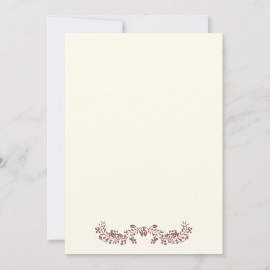 マルサラの葉のリースフレームとイニシャル結婚の 招待状 (裏面)