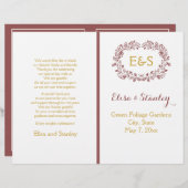 マルサラの葉のリースフレーム結婚式プログラム (正面/裏面)