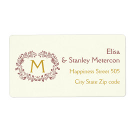 マルサラの葉リースフレーム&モノグラム結婚ズ ラベル