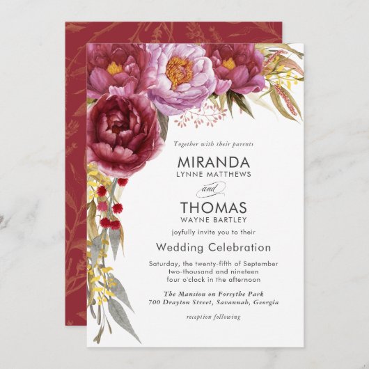 マルサラウォータカラーフローラ結婚式招待状 招待状 (正面/裏面)