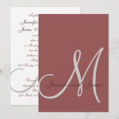 マルサラエレガントグレイ結婚式招待状イニシャル 招待状 (正面/裏面)