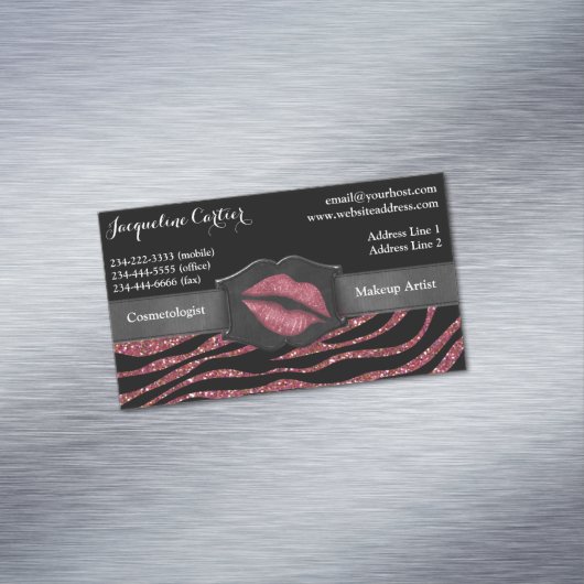 マルサラエレガントゼブラグリッターキス美容師 マグネット名刺 (インサイチュ)