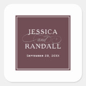 マルサラエレガントブルガンディレッド結婚式の引き出物 スクエアシール (正面)