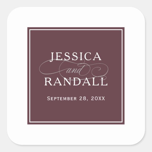 マルサラエレガントブルガンディレッド結婚式の引き出物 スクエアシール (正面)