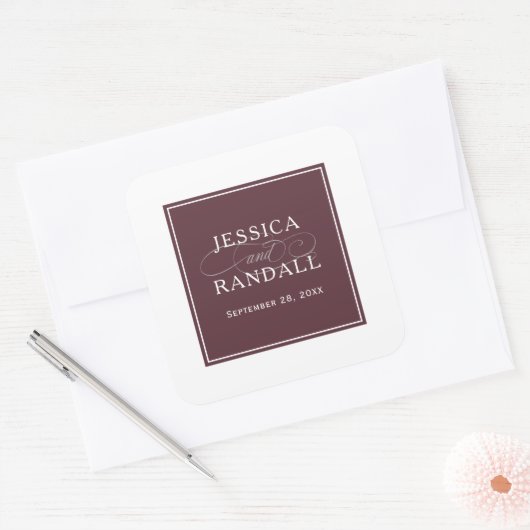 マルサラエレガントブルガンディレッド結婚式の引き出物 スクエアシール (封筒)