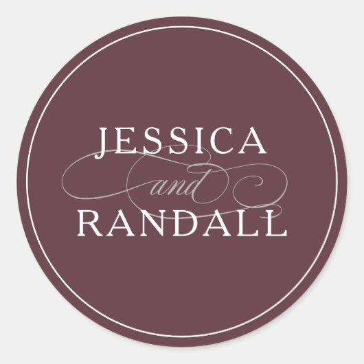 マルサラエレガントブルゴーニュ赤の新郎新婦のロゴ ラウンドシール (正面)