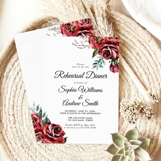 マルサラエレガントレッドローズ素朴ズディ結婚ナー 招待状