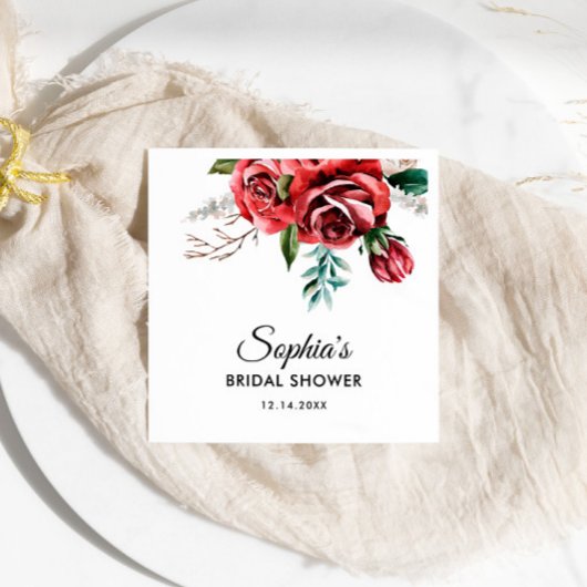 マルサラエレガントレッドローズ素朴ブライダルシャワー スタンダードカクテルナプキン