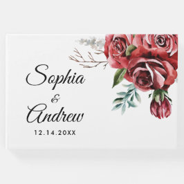 マルサラエレガントレッドローズ素朴結婚ズ ゲストブック