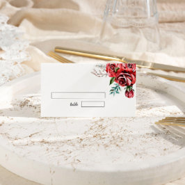 マルサラエレガントレッドローズ素朴結婚ズ プレイスカード