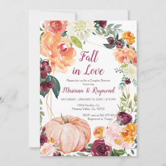 マルサラオレンジパンプキン秋インラブカップルシャワー 招待状 (正面)