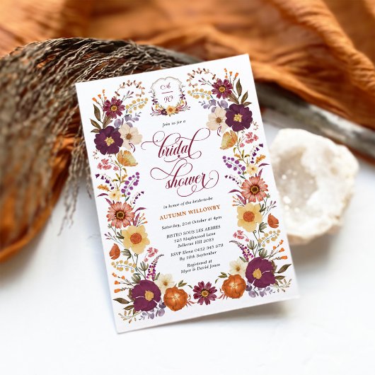 マルサラオレンジ秋フローラクレストブライダルシャワー 招待状