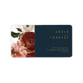 マルサラオータムフローラ |ネイビーウェディングRSVPアドレス ラベル (正面)