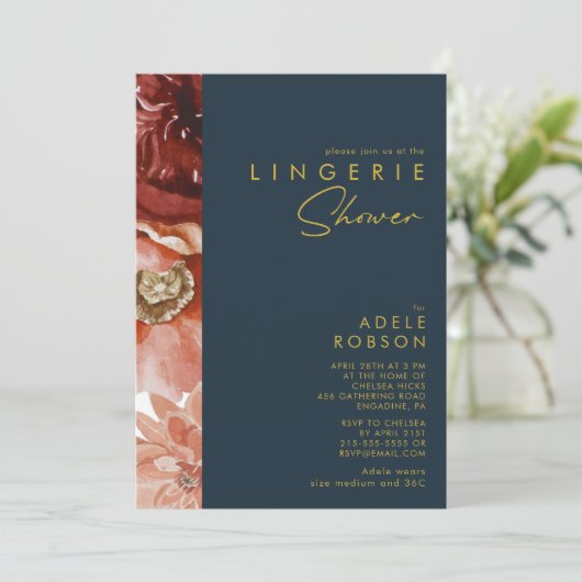 マルサラオータムフローラ |ネイビーランジェリーシャワー 招待状 (スタンド正面)