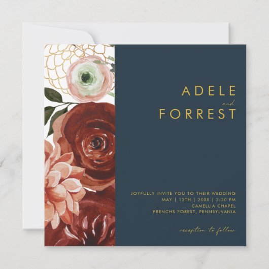 マルサラオータムフローラ |ネイビー結婚スクエア 招待状 (正面)