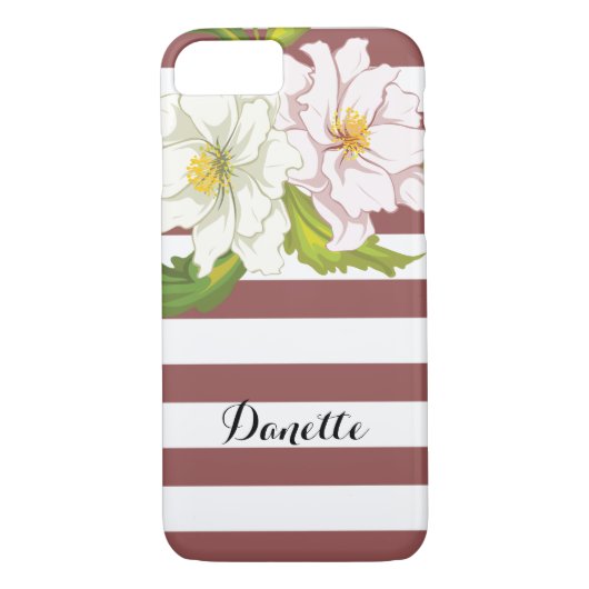 マルサラストライプの花とピンクの花モダンフローラ Case-Mate iPhoneケース (裏面)
