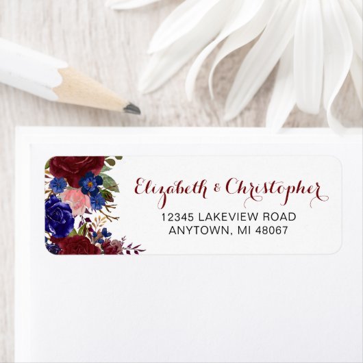 マルサラネイビーパーソナライズされたフローラ差出人住所 ラベル (インサイチュ)