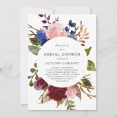 マルサラネイビーピンクフローラサークルブライダルシャワー 招待状 (正面)