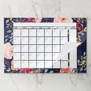 マルサラネイビーブルーフローラ月次プランナーカレンダー ペーパーパッド