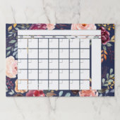 マルサラネイビーブルーフローラ月次プランナーカレンダー ペーパーパッド (正面)