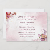 マルサラバラ金ゴールド水彩エレガント葉写真 セーブザデート (裏面)