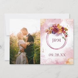 マルサラバラ金ゴールド水彩エレガント葉写真 セーブザデート