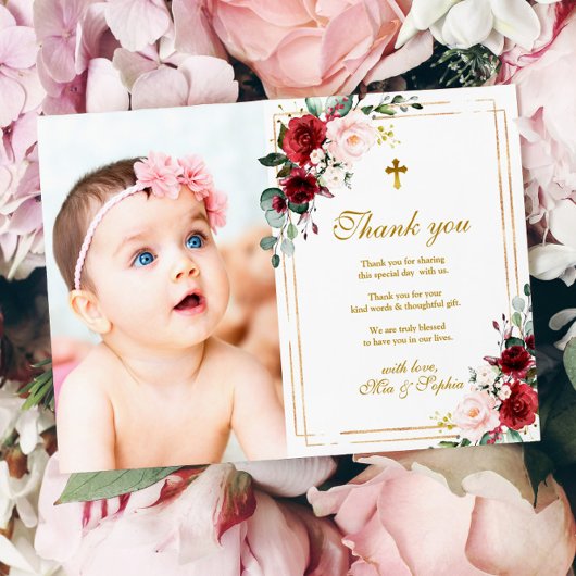 マルサラバラ&金ゴールドフォトバプテスマサンキューカード 招待状