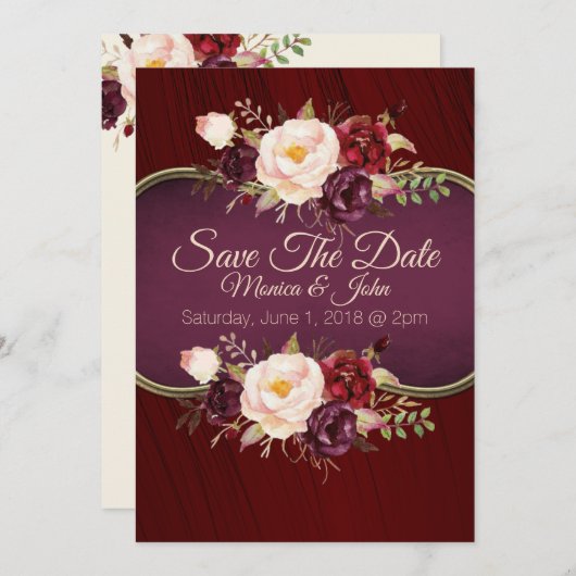 マルサラバーガンディ水の色のフローラ日付を保存 セーブザデート (正面/裏面)