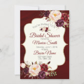 マルサラバーガンデーウォーターカラーフローラブライダルシャワー 招待状 (正面)