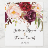 マルサラバーグンディパーソナライズされたフローラ結婚ズ–3 ワインラベル (シングルラベル)