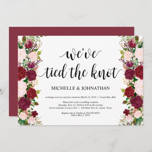 マルサラピンクの花の結婚式 挙式後のパーティー 招待状 (正面/裏面)