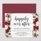 マルサラピンクの花柄 ウェディング エロープメント  レセプション 招待状 (正面/裏面)