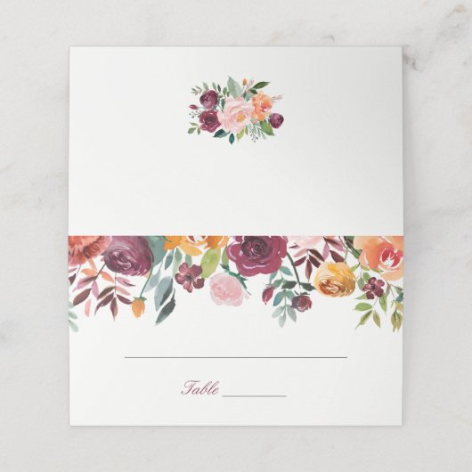 マルサラピンクオレンジ結婚色の花の座席表 プレイスカード (外部開封)