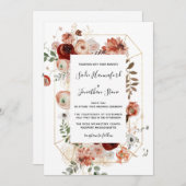 マルサラピンクテラコッタフローラ幾何結婚の 招待状 (正面/裏面)