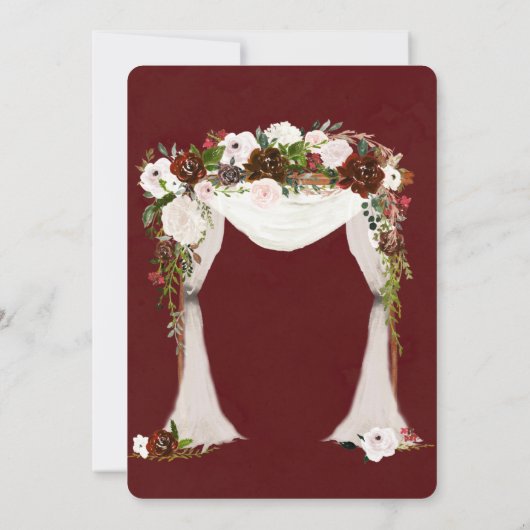 マルサラピンクフローラホワイトキャノピーブライダルシャワー 招待状 (裏面)