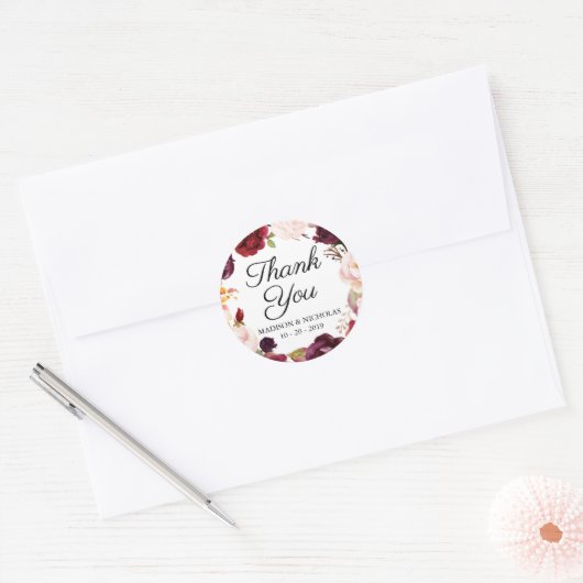 マルサラピンクフローラ結婚式用シールありがとう ラウンドシール (封筒)