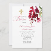 マルサラピンクフローラ金ゴールドクロスバプテスマ招待状 招待状 (正面)