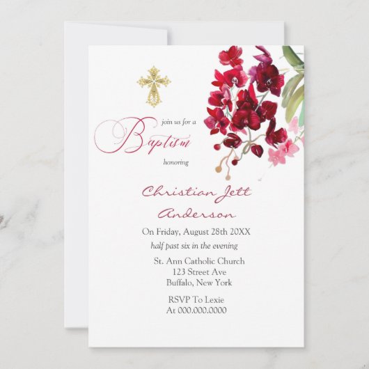 マルサラピンクフローラ金ゴールドクロスバプテスマ招待状 招待状 (正面)