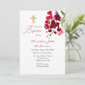 マルサラピンクフローラ金ゴールドクロスバプテスマ招待状 招待状 (スタンド正面)