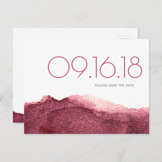 マルサラピンクモダンのシンプル結婚式は日付を保存 案内ポストカード (正面/裏面)