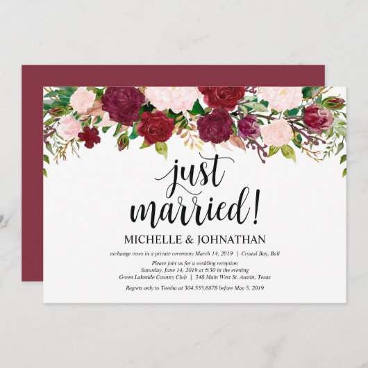 マルサラピンク結婚クフローラの駆け落ち披露宴 招待状 (正面/裏面)