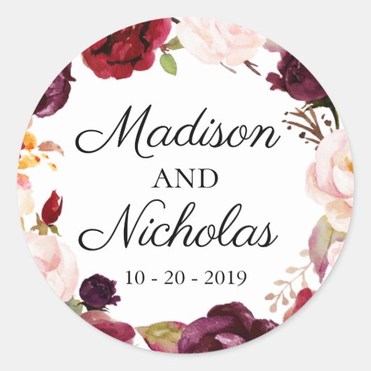 マルサラピンク結婚フローラ封筒用シールシール ラウンドシール (正面)